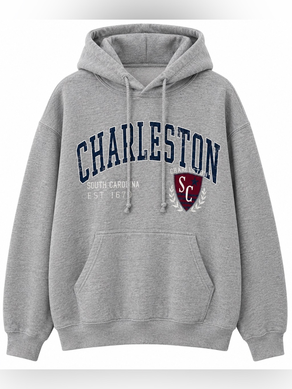 Charleston South Carolina Gray Graphic Hoodie Coastal Collegecore Sweatshirt S